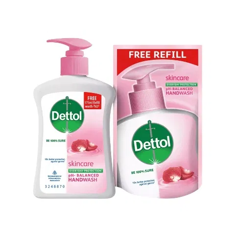 Dettol Handwash Pump, Skincare (Refill Pack Free) 200ml