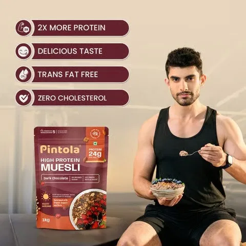 Pintola High Protein Muesli With Dark Chocolate and Cranberry 24g Protein, No Refined Sugar