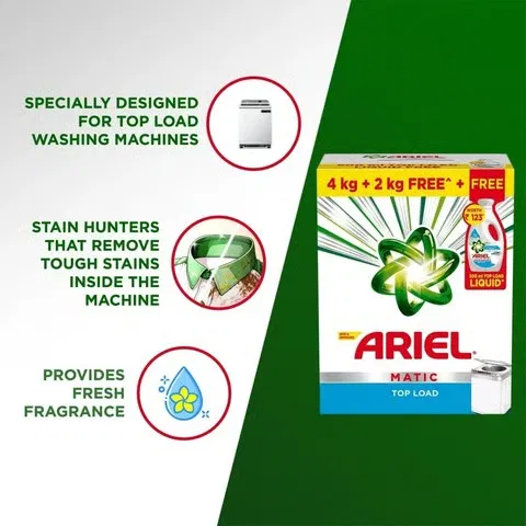 Ariel Matic Front Load Detergent Powder (4kg + 2Kg Free) - Free 500 ml Liquid Detergent Inside