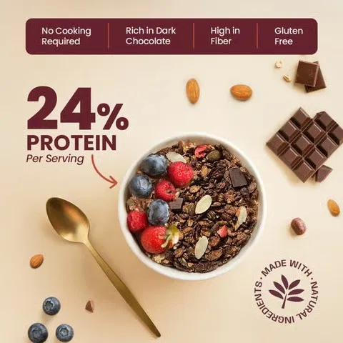 Pintola High Protein Muesli With Dark Chocolate and Cranberry 24g Protein, No Refined Sugar