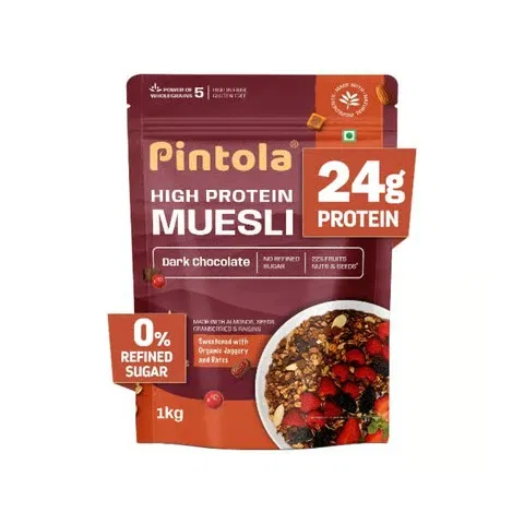 Pintola High Protein Muesli With Dark Chocolate and Cranberry 24g Protein, No Refined Sugar