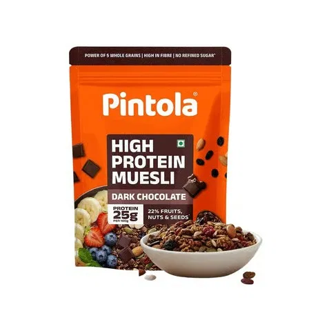 Pintola High Protein Muesli With Dark Chocolate and Cranberry 24g Protein, No Refined Sugar
