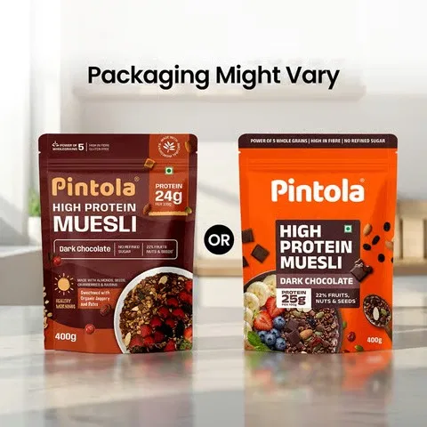 Pintola High Protein Muesli With Dark Chocolate and Cranberry 24g Protein, No Refined Sugar
