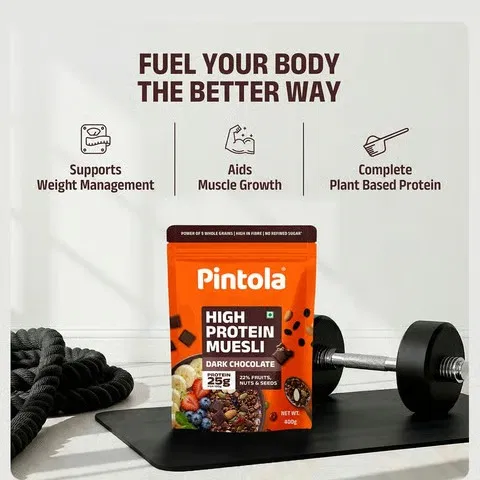 Pintola High Protein Muesli With Dark Chocolate and Cranberry 24g Protein, No Refined Sugar